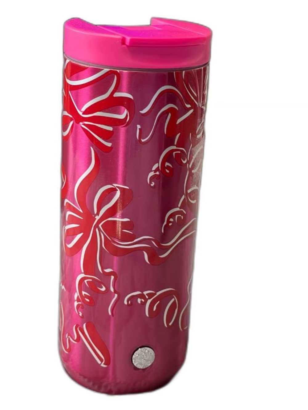 Starbucks Pink and Red Ribbon Pattern Travel Tumbler